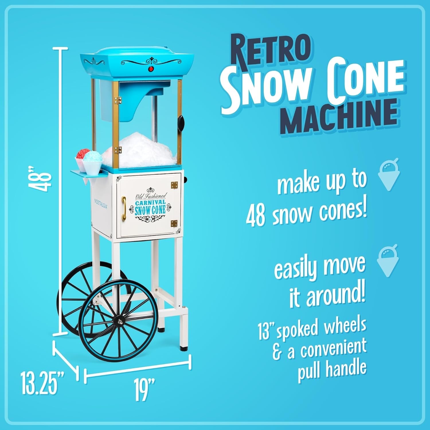 Nostalgia 48-In Tall Snow Cone Cart – Multicolor (SCC399)