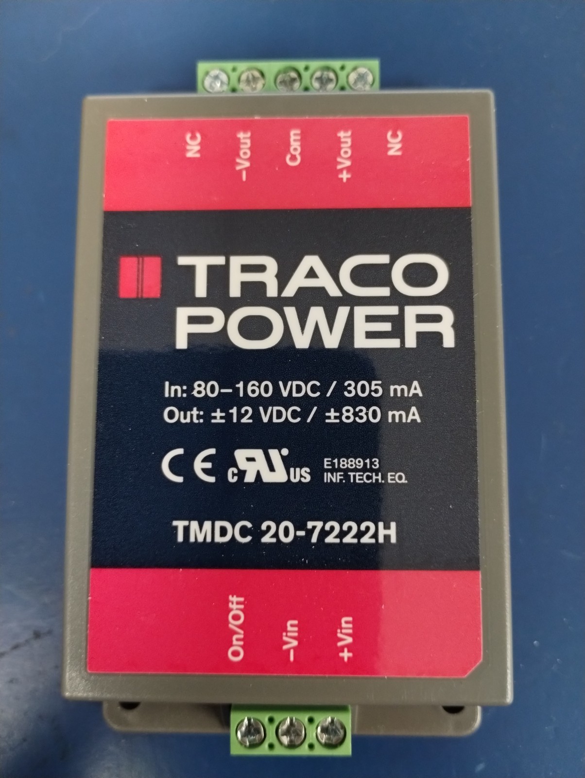 TRACO POWER TMDC 20-7222H DC/DC Converter – Chassis Mnt 20W 80-160Vin +/-12V 830