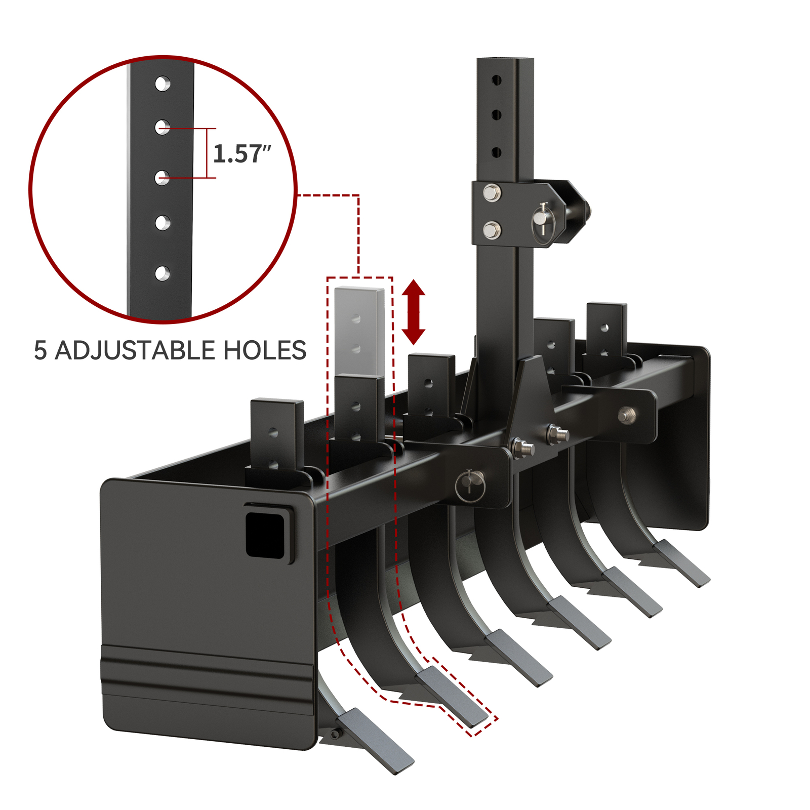 55″ Width Box Blade Tractor Attachment W/ 6 Scarifier Shank Cate 0 & Cat 1 Heavy