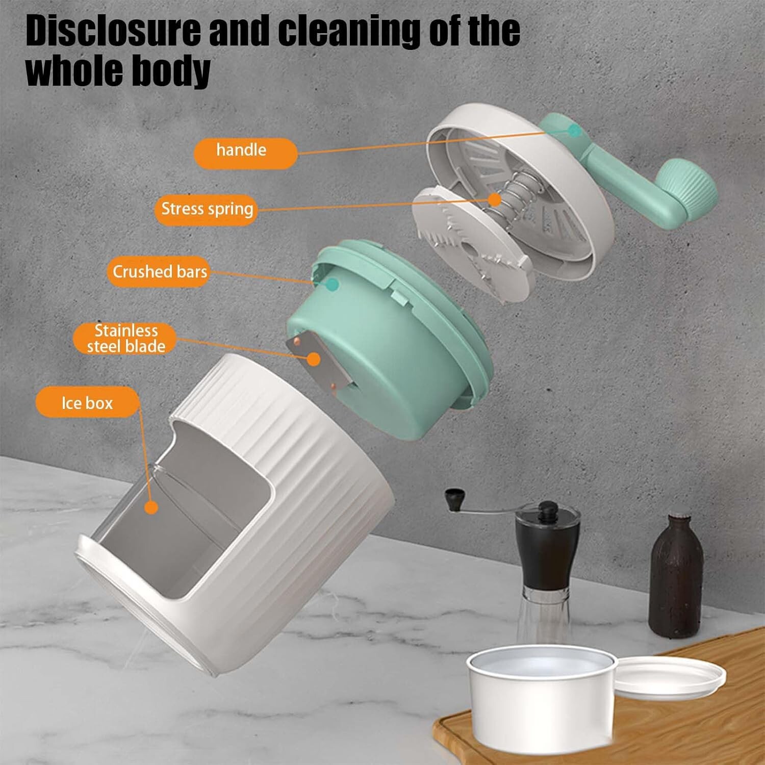 Portable Manual Rotary Ice Crusher, Small Household Ice Shaver, Snow Cone Maker