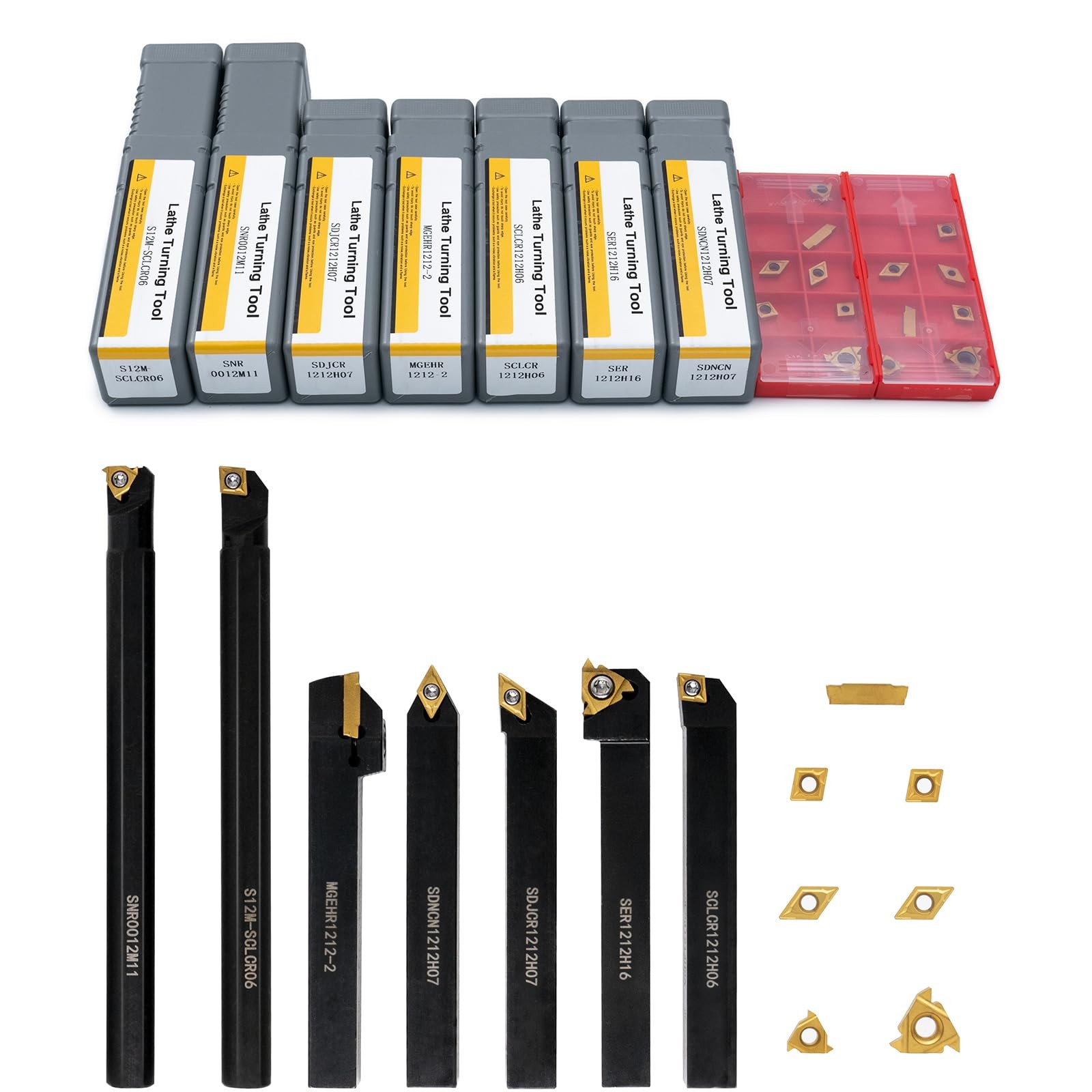 21 PCS Kit,Indexable Lathe Turning Tool,1/2″ 12mm Shank,7Pcs Metal Lathe Cutt…