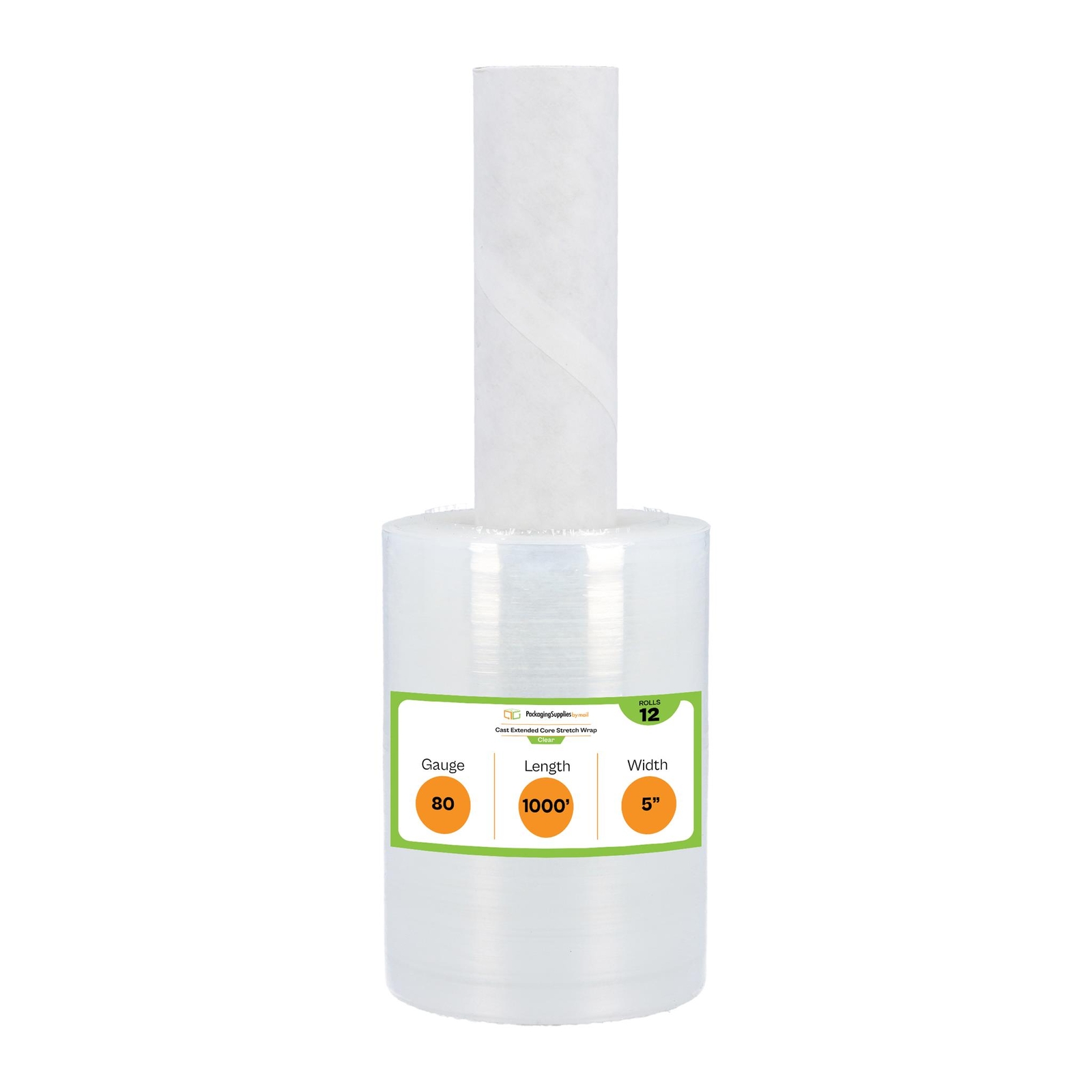 5″ in x 1000FT 80 Gauge Extended Core Stretch Shrink Film Hand Wrap 12 Rolls