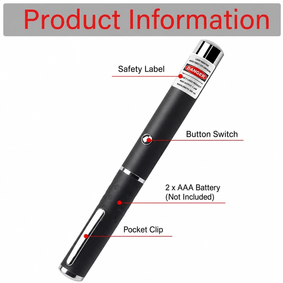 Class II Presentation Laser Pointer Pens Red Green Violet 1mW AAA 3-Pack