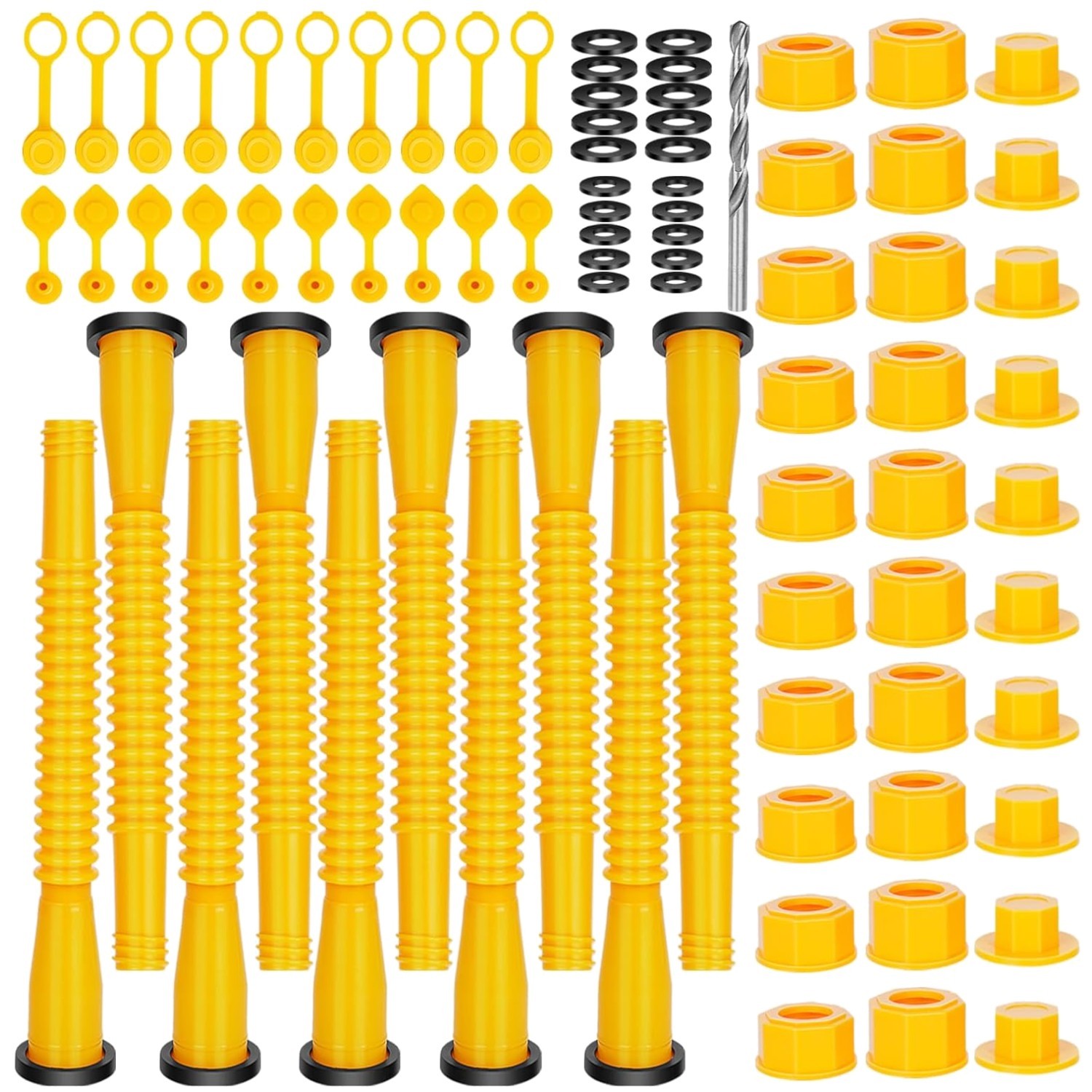 10 Yellow Flexible Pour Nozzles, Gas Can Spout Replacement