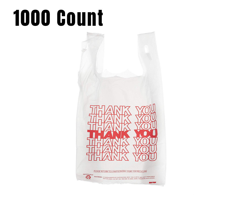 1000 Pack- White Thank You 1/8 Plastic Shopping Bags, T-Shirt Bags [17x10x6 in]