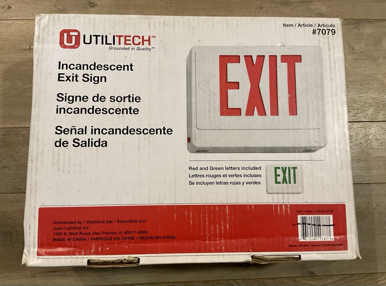 NIB UTILITECH #0007079 DUAL COLOR LED EXIT SIGN DOUBLE SIDED NiCd BATTERY BACKUP