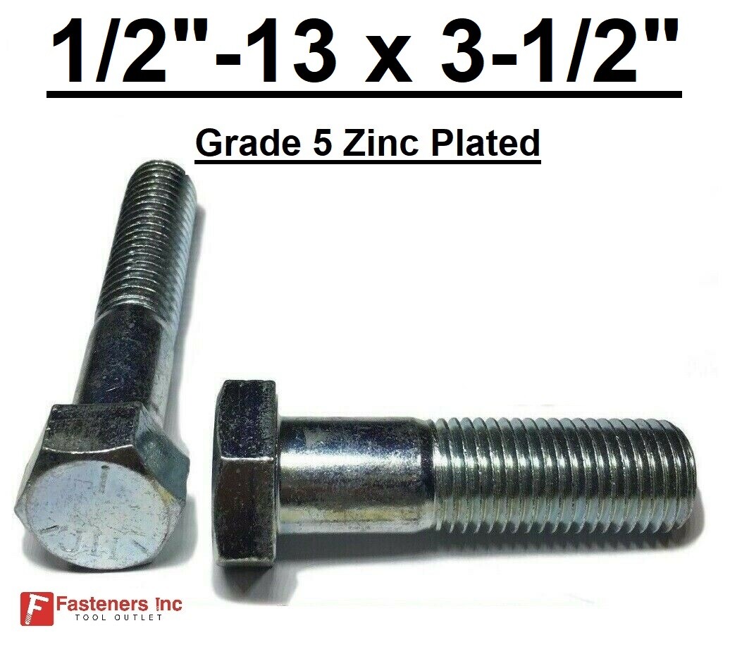1/2-13 x 3-1/2″ Hex Bolt Zinc Plated Grade 5 Cap Screw Coarse Partial Thread