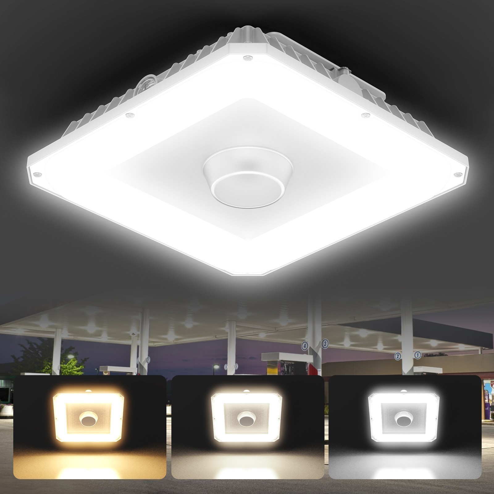 Dusk to Dawn Canopy Lights 60W 3CCT LED Gas Station Garage Warehouse Shop Lamp