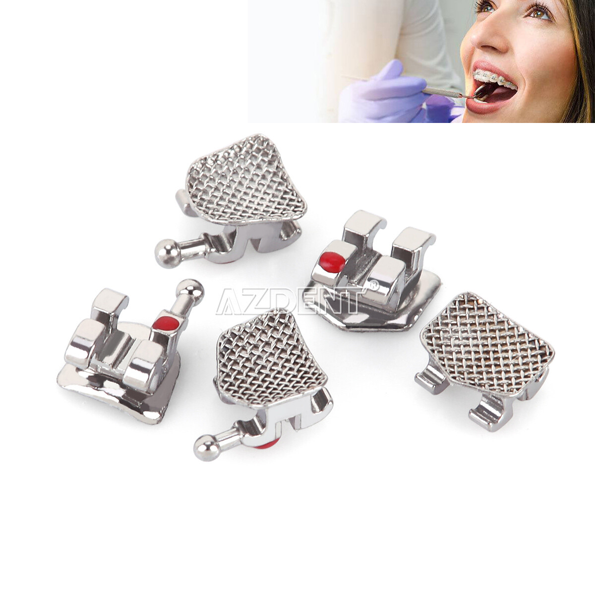 AZDENT Brackets de Ortodoncia Dental Estándar Roth MBT.022/018 con Ganchos 3/345