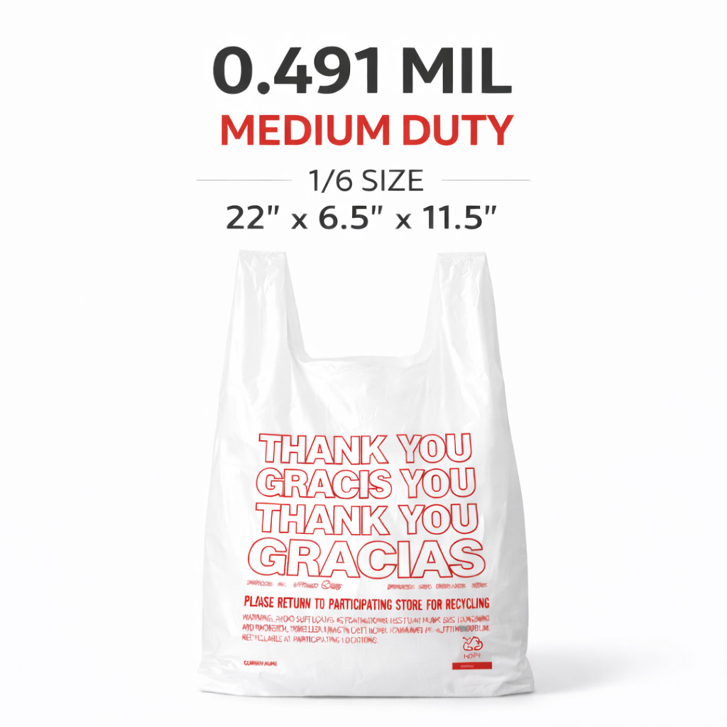 Thank You Carryout Bags 1/6 Size 22×6.5×11.5 0.491 Mil HDPE Retail Takeout