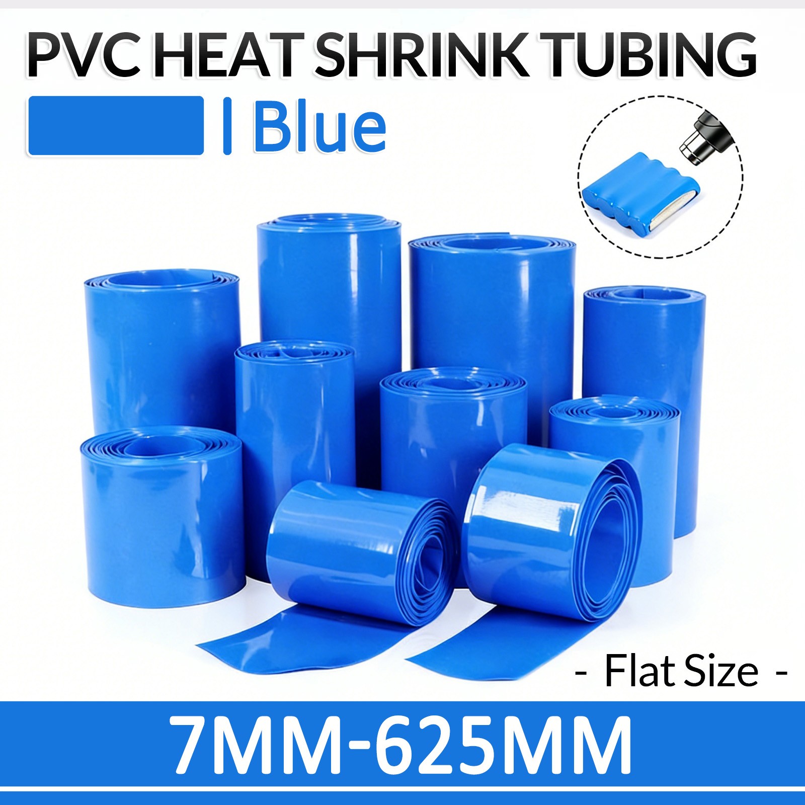 Blue PVC Heat Shrink Tubing 7mm-625mm Wide Wrap RC Battery Pack LiPO NiMH NiCd