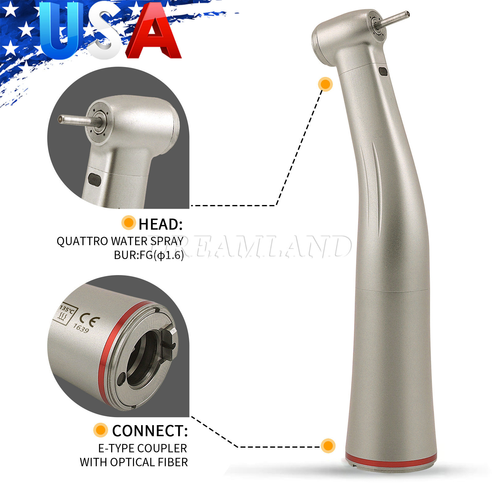 SANDENT Dental Electric Handpiece 1:5 Fiber Optic Contra Angle Standard E Type