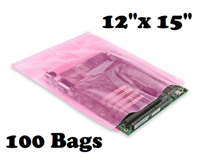 100x Anti-static Bags 12″x 15″ 2 Mil Large Pink Poly Bag Open Ended Motherboard
