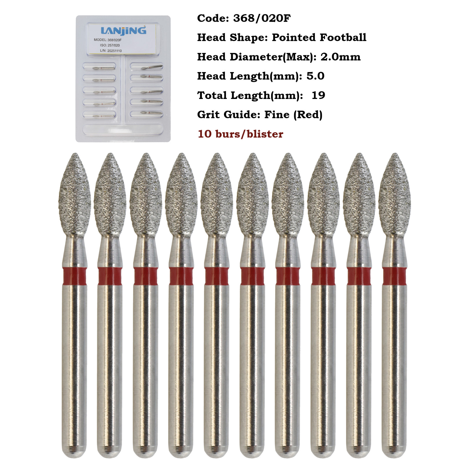 Dental Diamond Burs Football FG 368/023C 379-023F Egg Shape Coarse High Speed