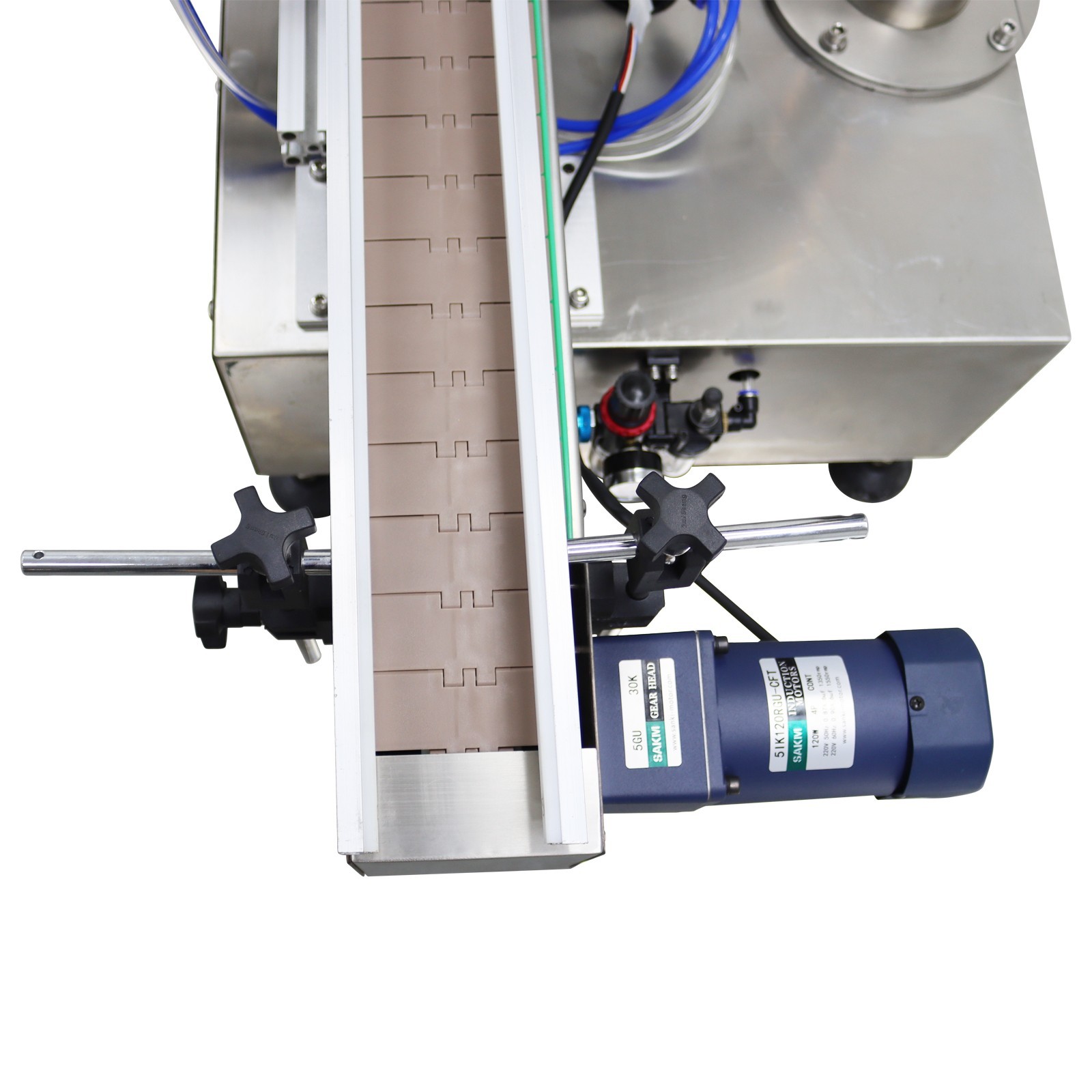 Auto Tabletop Granular Materials Filling Machine w/Chain Plate Conveyor 1.6KW