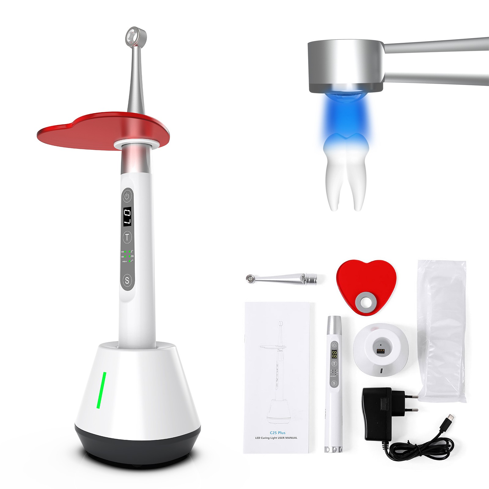 One Second Dental LED Curing Light 2500mW/cm2 Composite Resin Cure Lamp C25 Plus