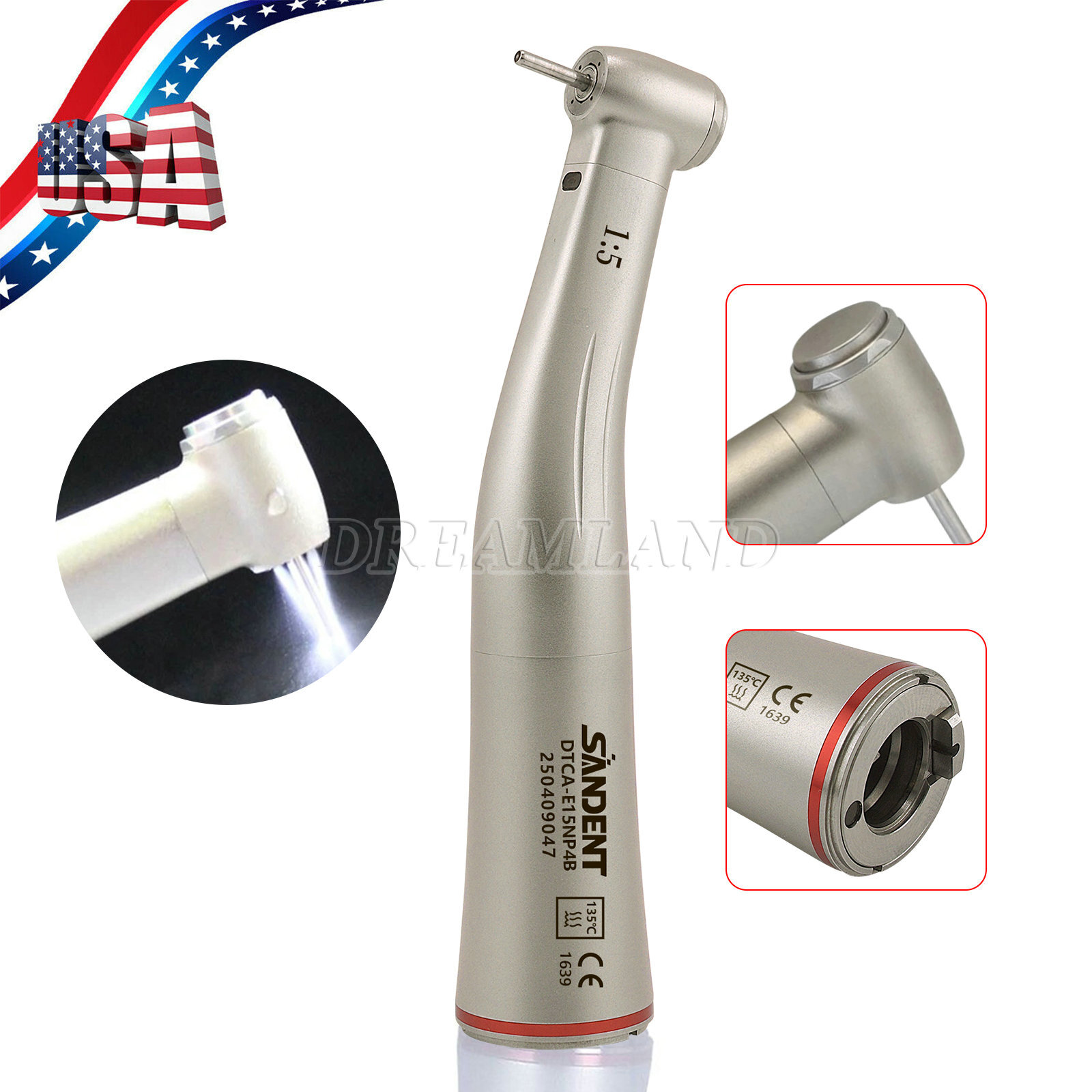 SANDENT Dental Electric Handpiece 1:5 Fiber Optic Contra Angle Standard E Type