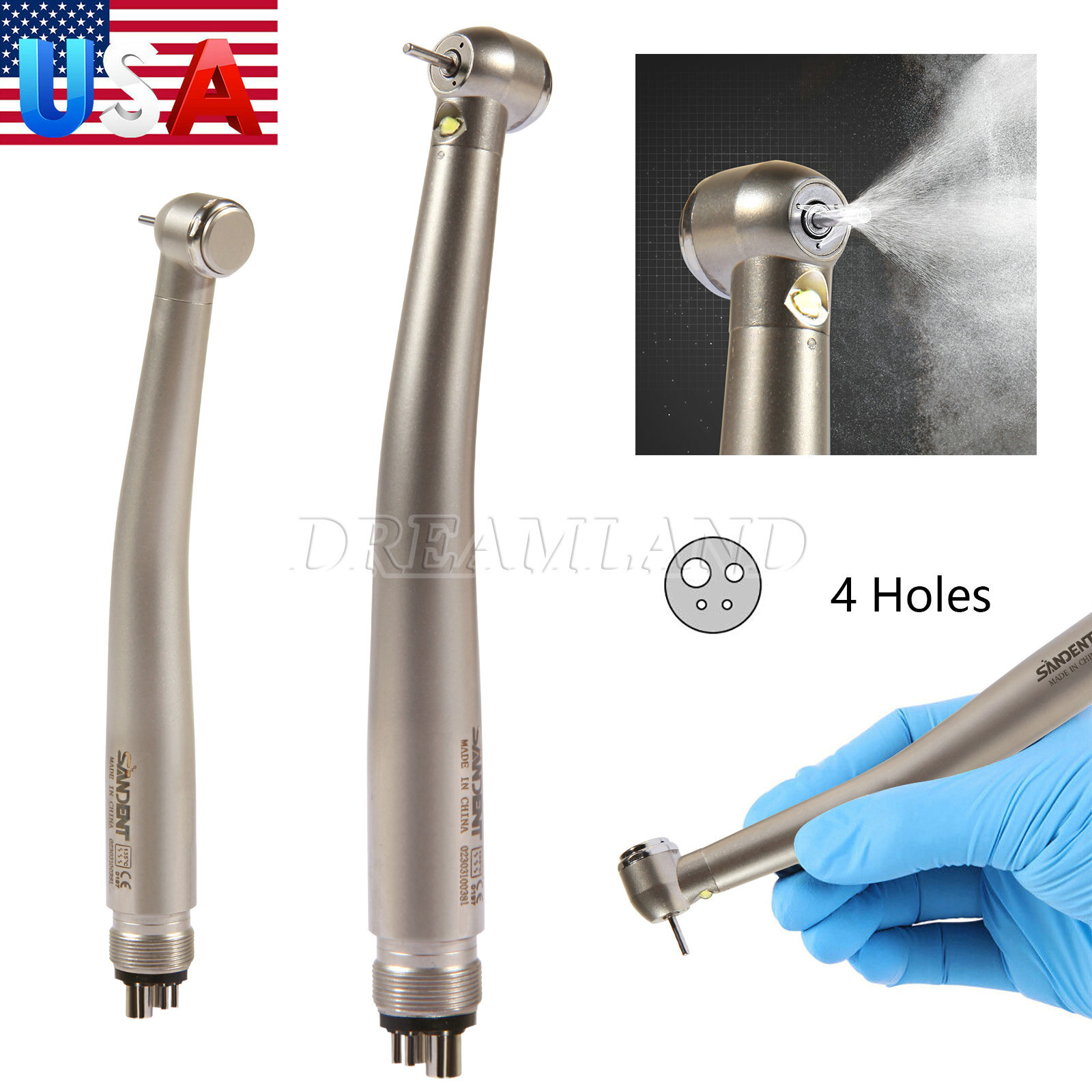Dental Push Fast High Speed LED Handpiece SANDENT Turbine 4/2Hole Air Turbine