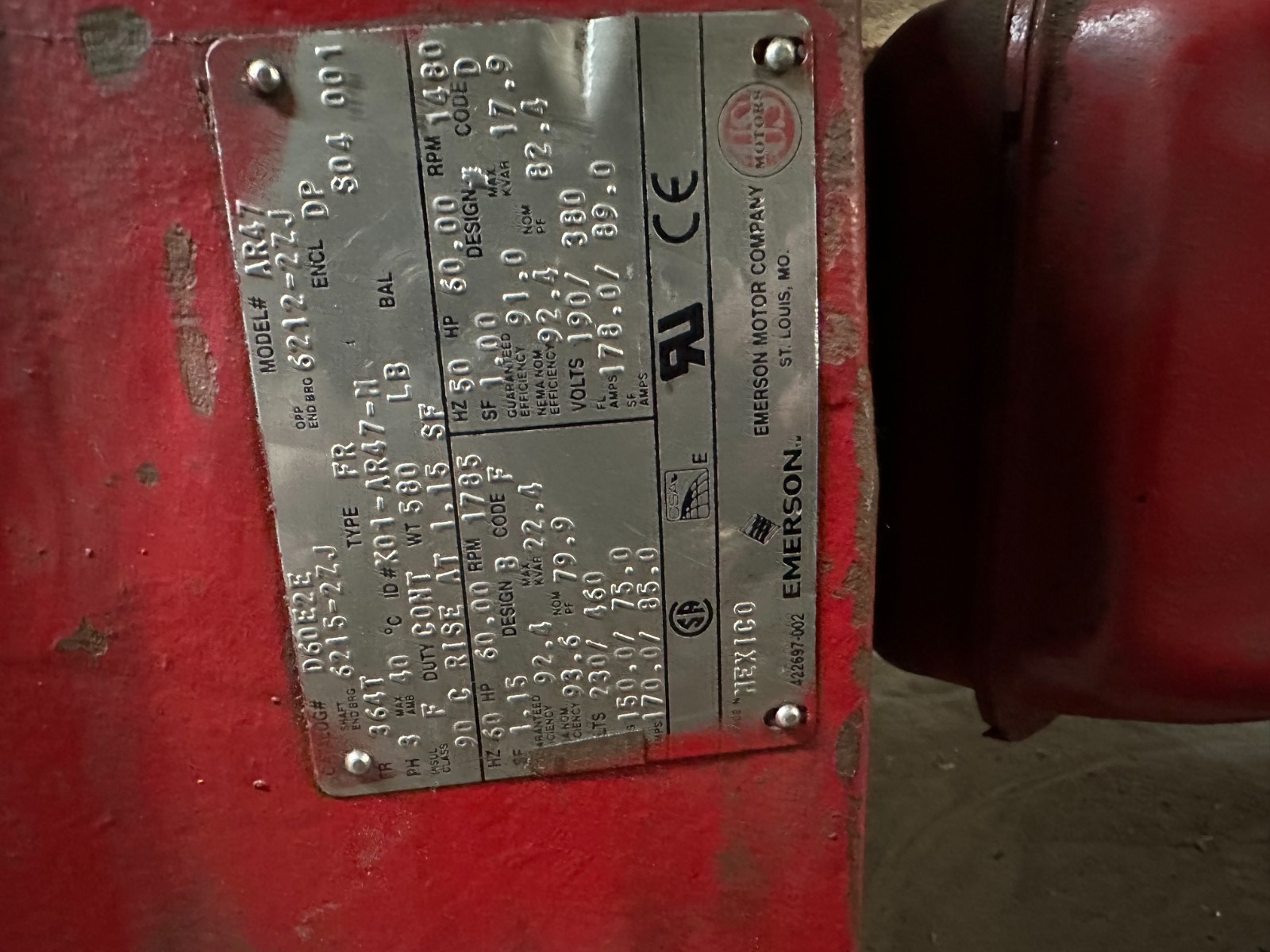 US Electric 60 HP motor 1785 RPM 364T frame 230/460V ODP