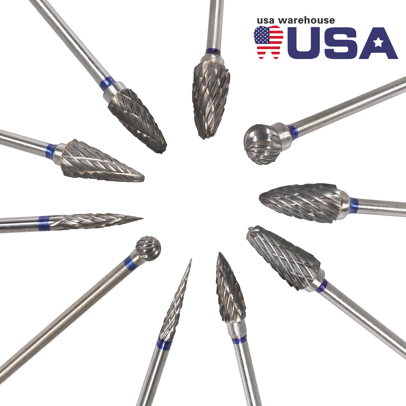 10 Pcs Dental Lab Polishing Bur Drills Tungsten Steel Carbide Burs Burrs 2.35MM