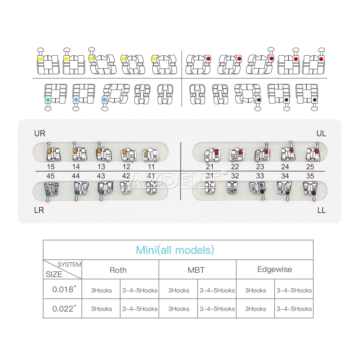 10 Sets AZDENT Dental Orthodontic Brackets Braces Mini MBT.022 Hooks 345