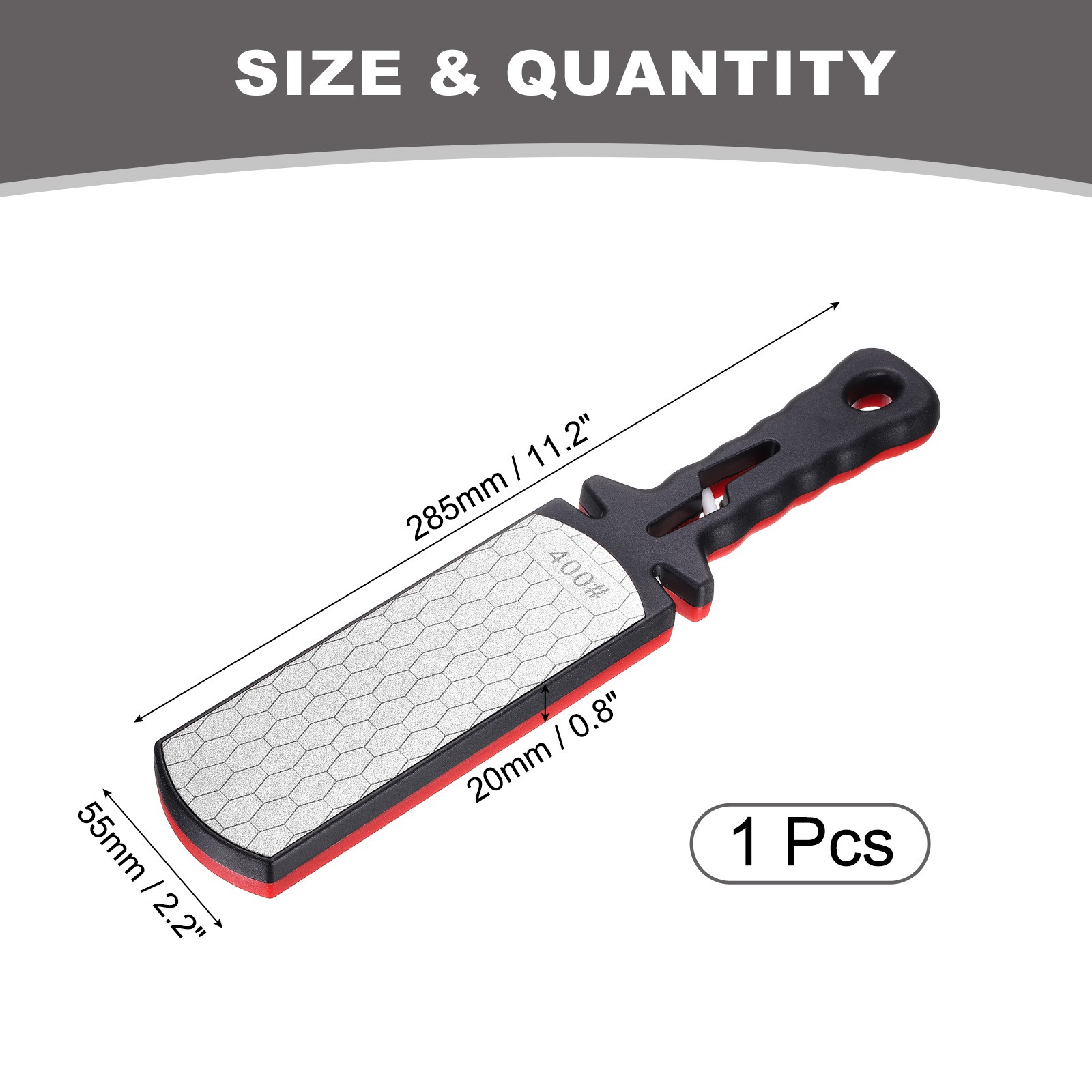 400/1000 Grit Handheld Diamond Sharpening Stone Double-Sided Whetstone Black Red