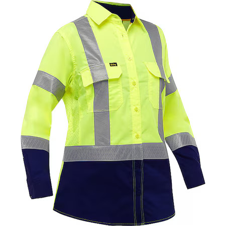 Bisley 313W6491h-Yn/2X Women’s Hi-Vis Long Sleeve Button Front Shirt, 3, R,
