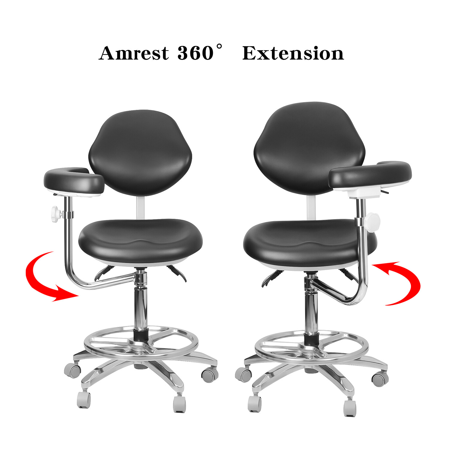Adjustable Dental Chair Doctor Assistant Chair 360° Armrest Footrest PU Black US