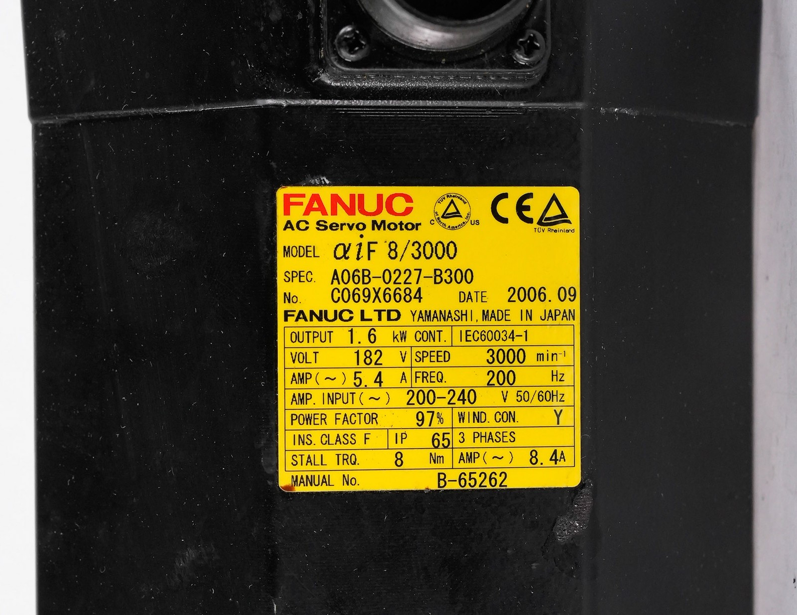 FANUC A06B-0227-B300 Alpha iF 8/3000 AC Servo Motor A06B0227B300 1.6kW