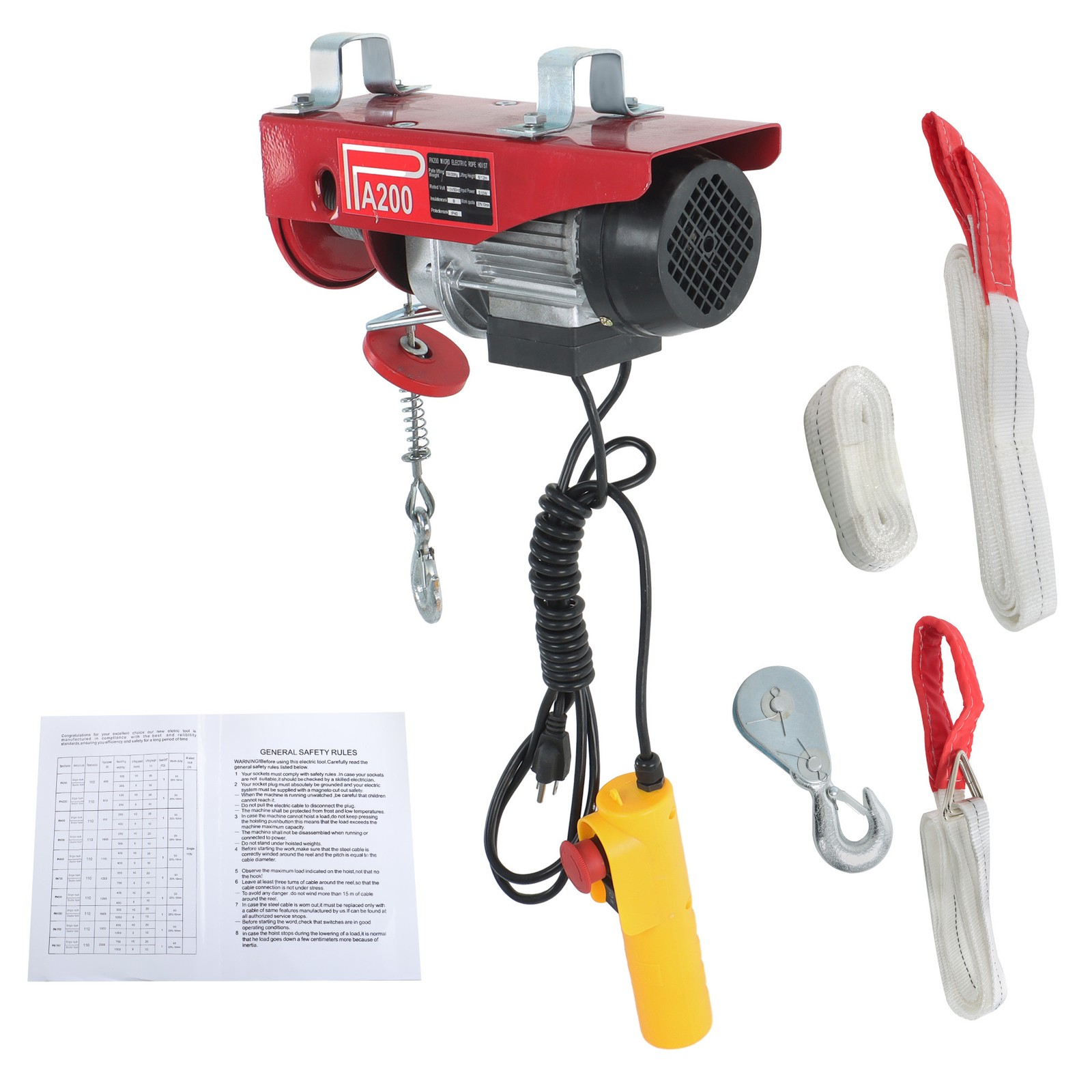 440lbs / 200kg Mini Electric Hoist 6.6ft / 2m Wired Remote Control 110v