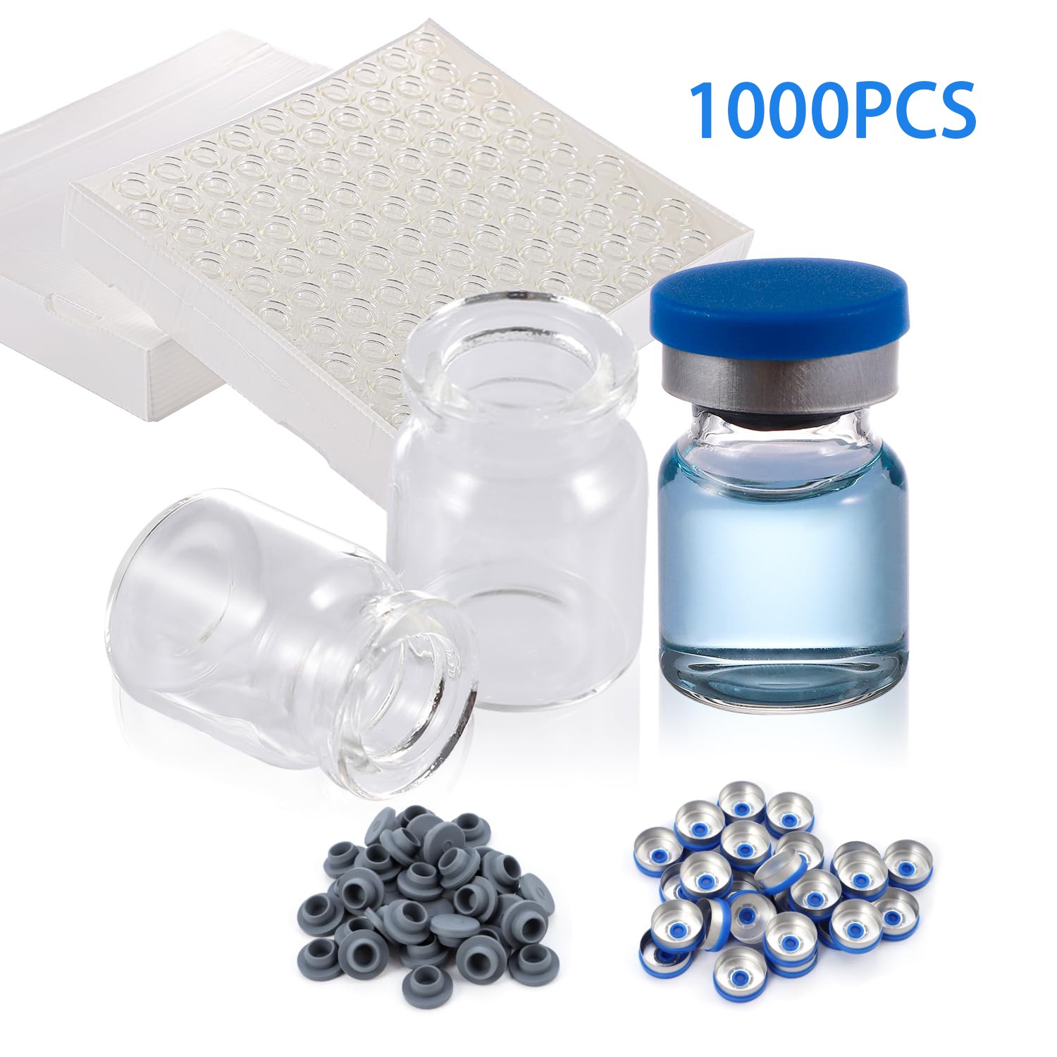 1000PCS 3ml Glass Vials Headspace Vials Clear Lab Vials w/ Caps 20mm Crimp Top