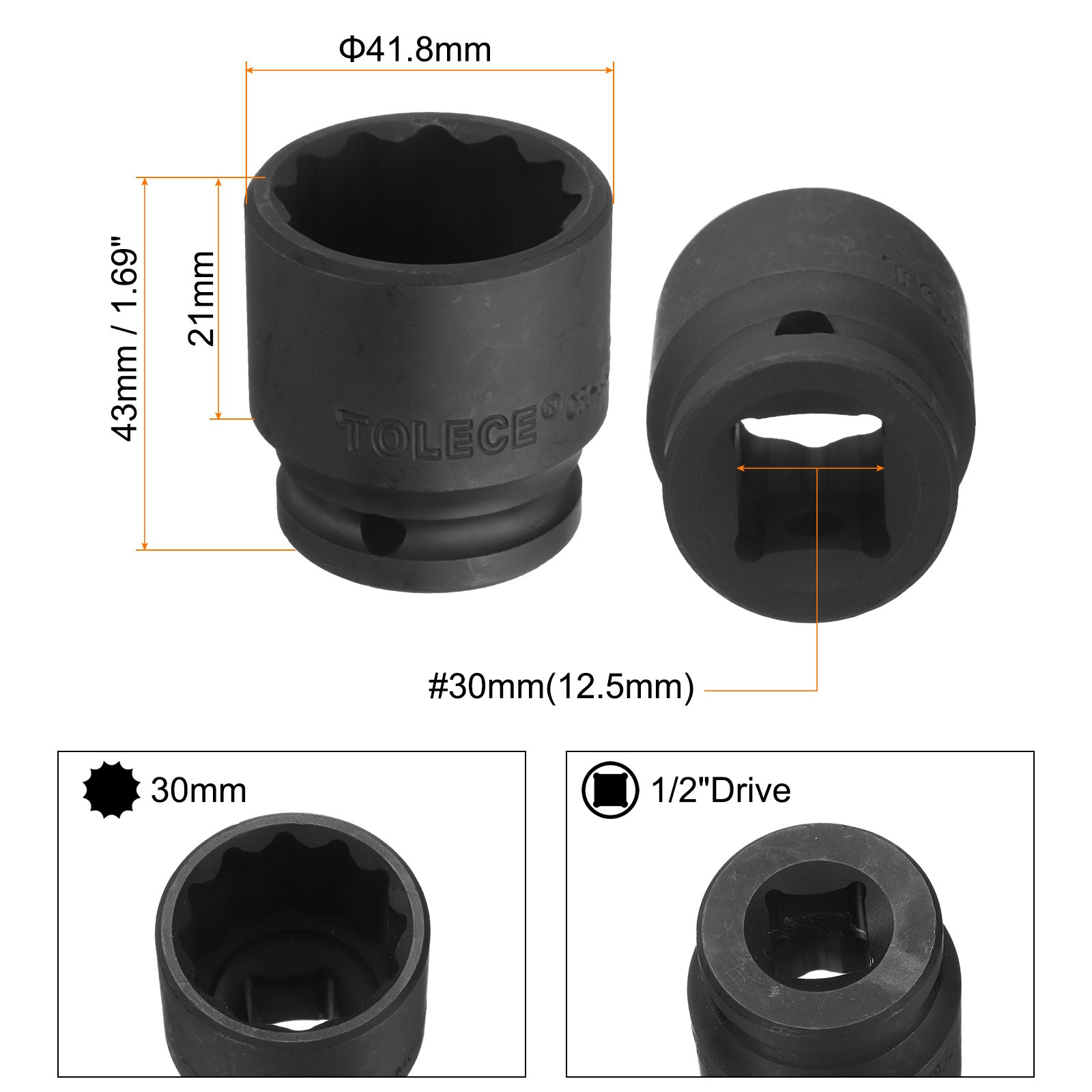 1/2″ Drive x 30mm Shallow Impact Socket 12-Point Metric CR-MO Steel