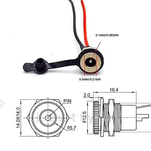 8-Pack DC Barrel Jack Panel Adapter 5.5mm x 2.1mm, 18AWG Wire, Dustproof Plug, 2