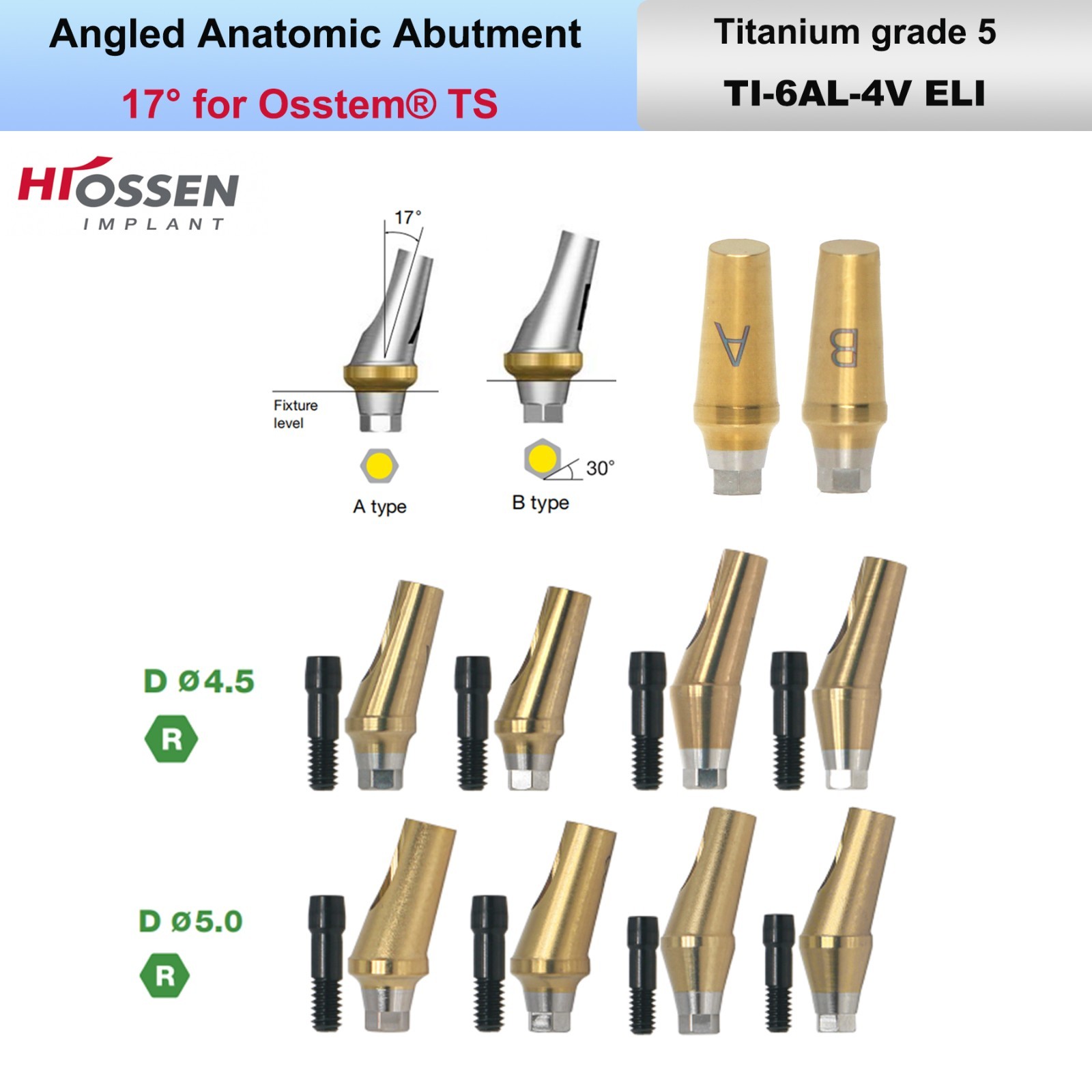Titanium Straight & 17° Angled Transfer Abutment Compatible Osstem TS/Hiossen ET