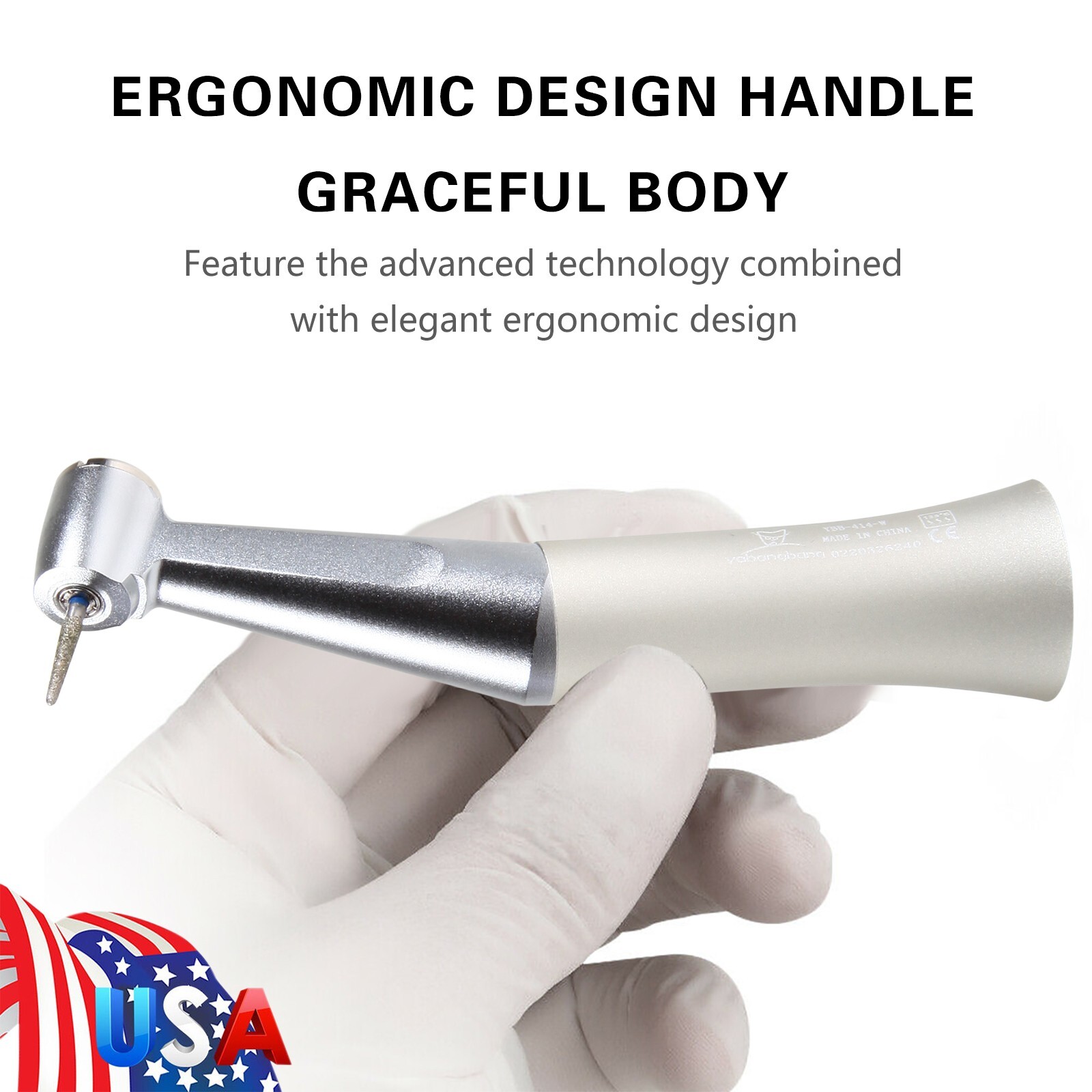 Dental Low Speed Handpiece Push Button Fit FG 1.6mm Burs Contra Angle