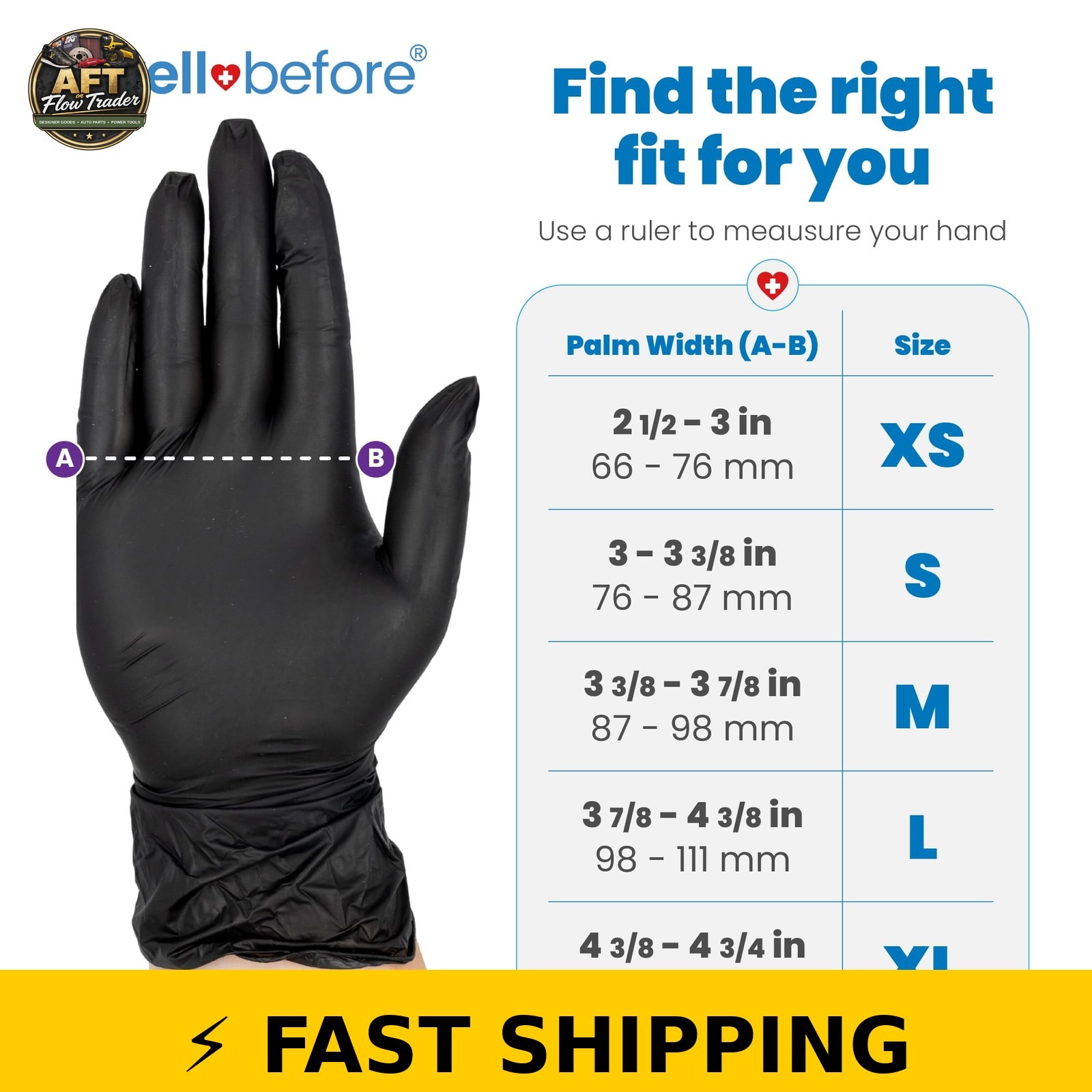 WellBefore Black Nitrile Disposable Gloves – XSmall, 100 Count