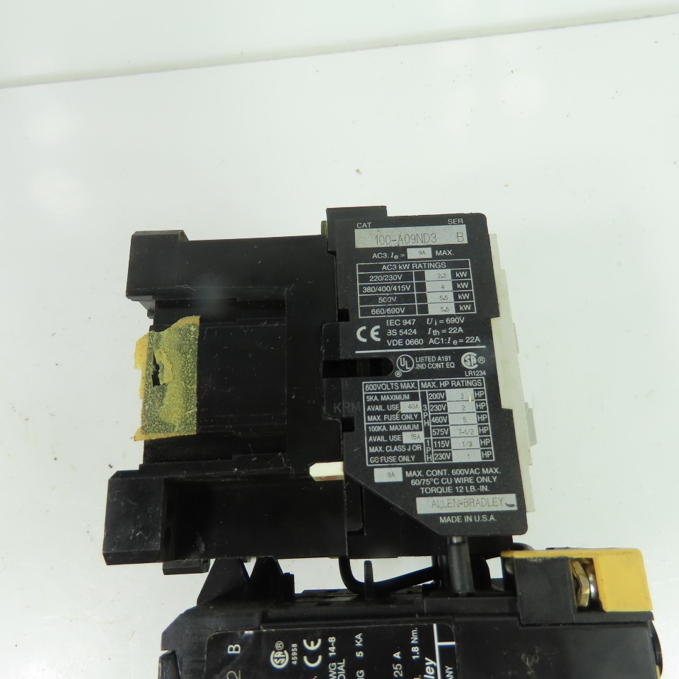 Allen-Bradley 104-A09ND3 9A 3-Pole Reversing Motor Starter 120V Coil 1.5-2.3A