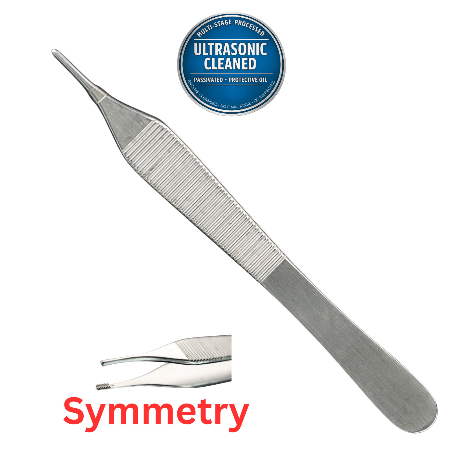 Symmetry 30-1186 Adson Tissue Forceps, 1×2 Teeth, 1mm Wide Jaw, STR, 4.75″