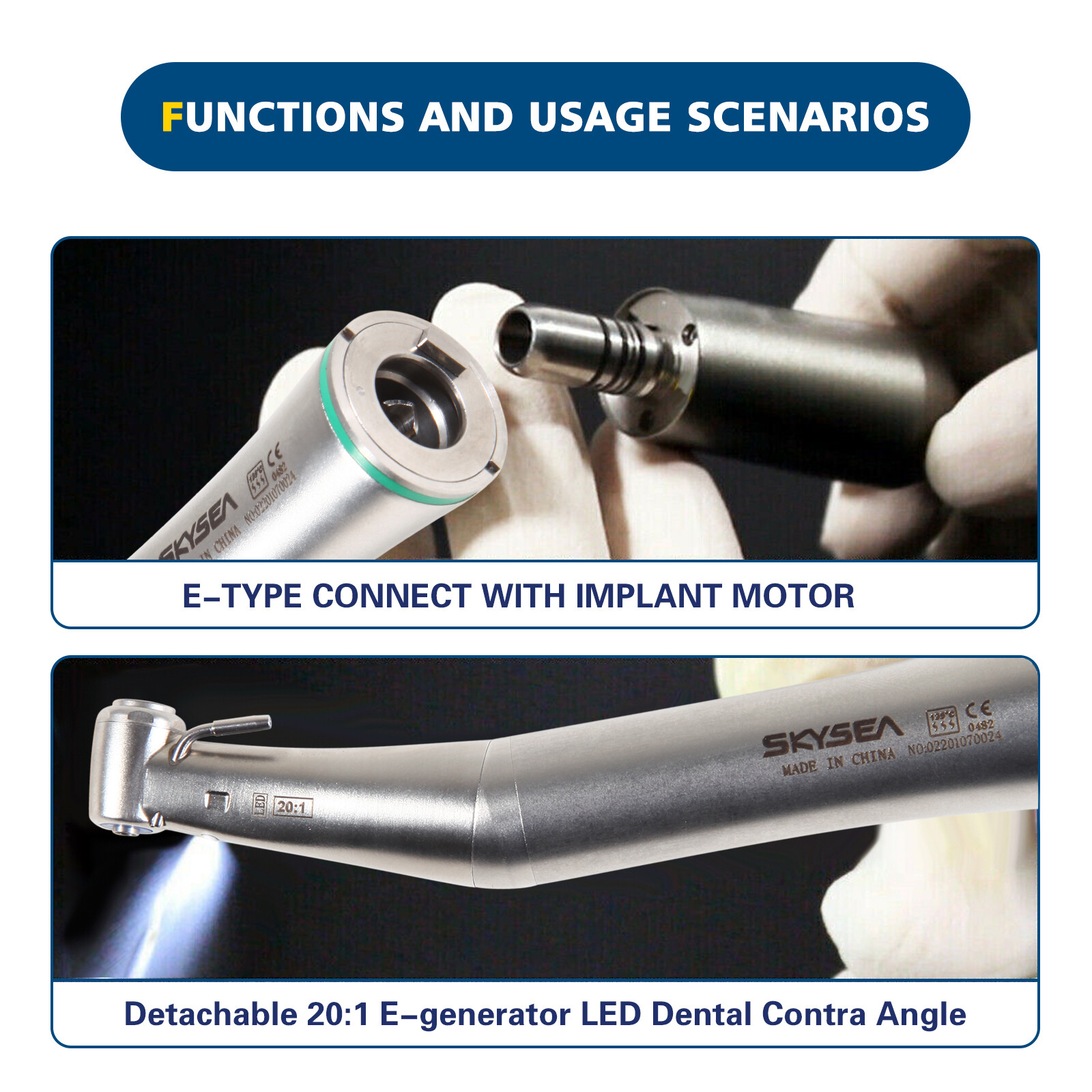 20:1 Detachable Dental Reduction Implant Contra angle handpiece E-generator LED