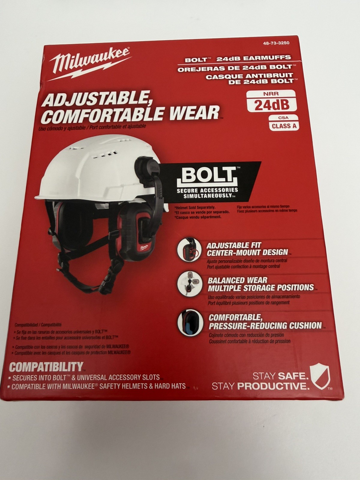 Milwaukee 48-73-3250 BOLT 24dB Earmuffs, Use with Safety Helmets and Hard Hats.