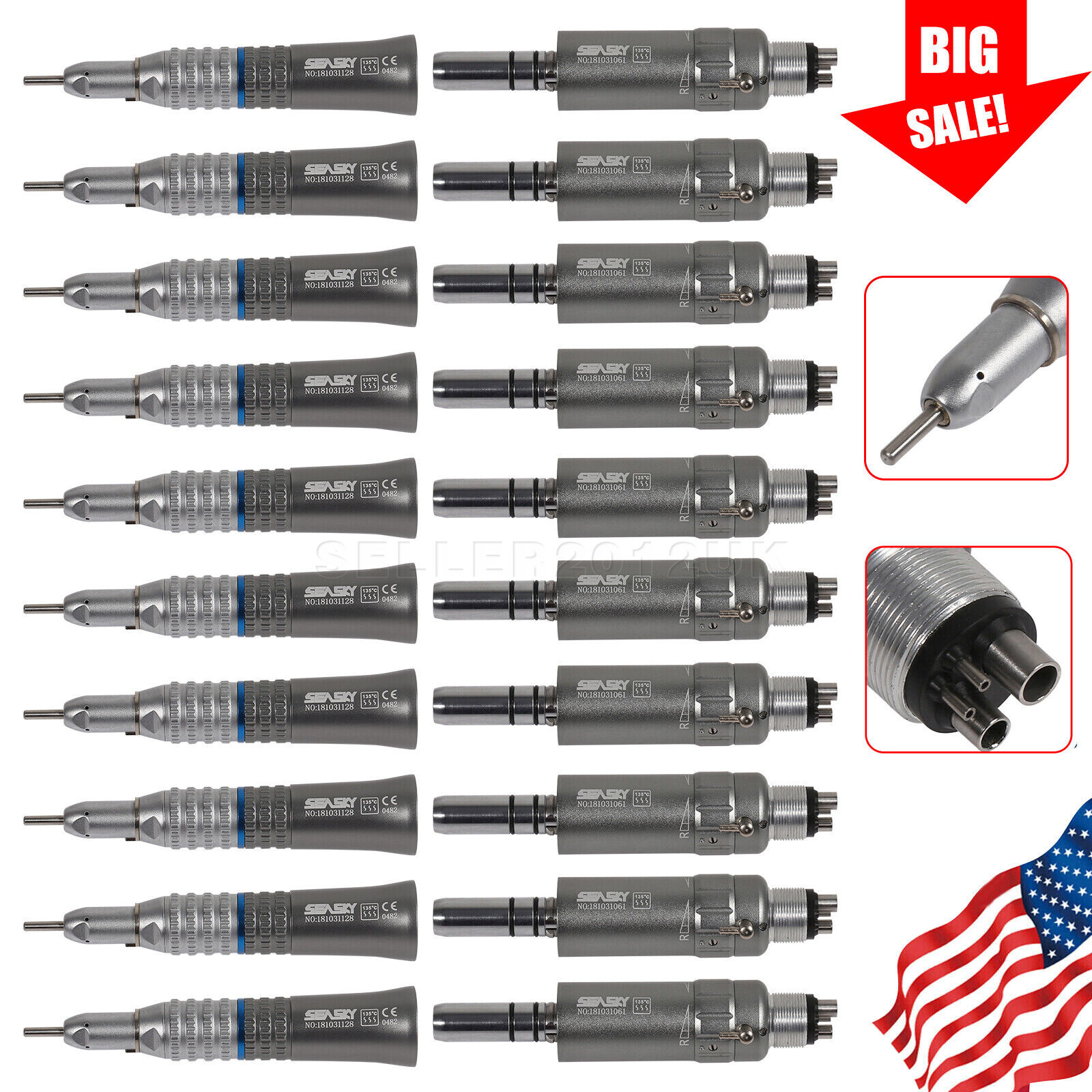 NSK Style Dental Straight Nose /Air Motor Low Slow Speed Handpiece E-type 4Holes