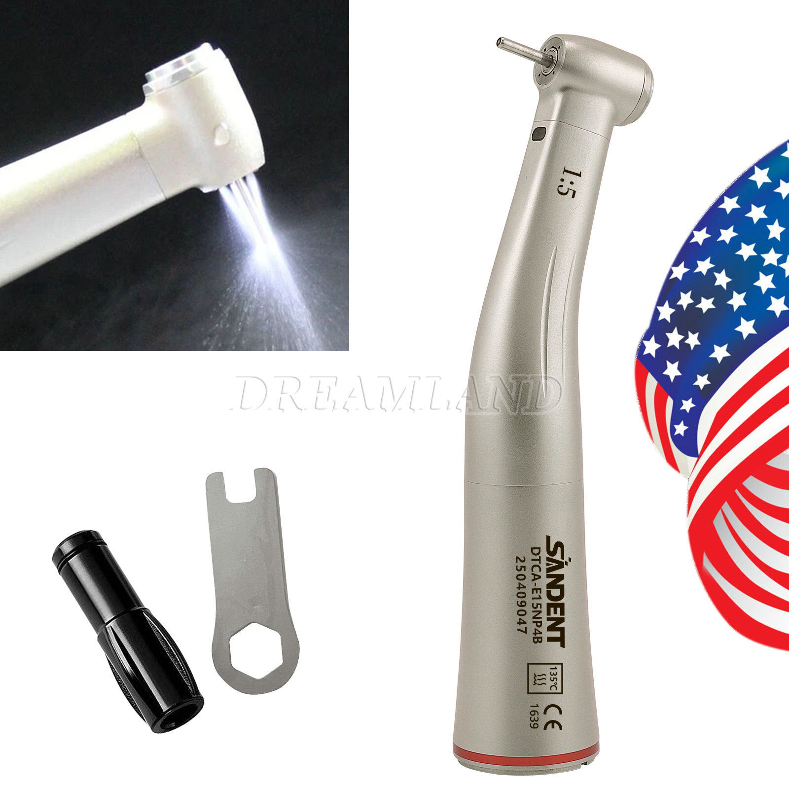 SANDENT Dental Electric Handpiece 1:5 Fiber Optic Contra Angle Standard E Type
