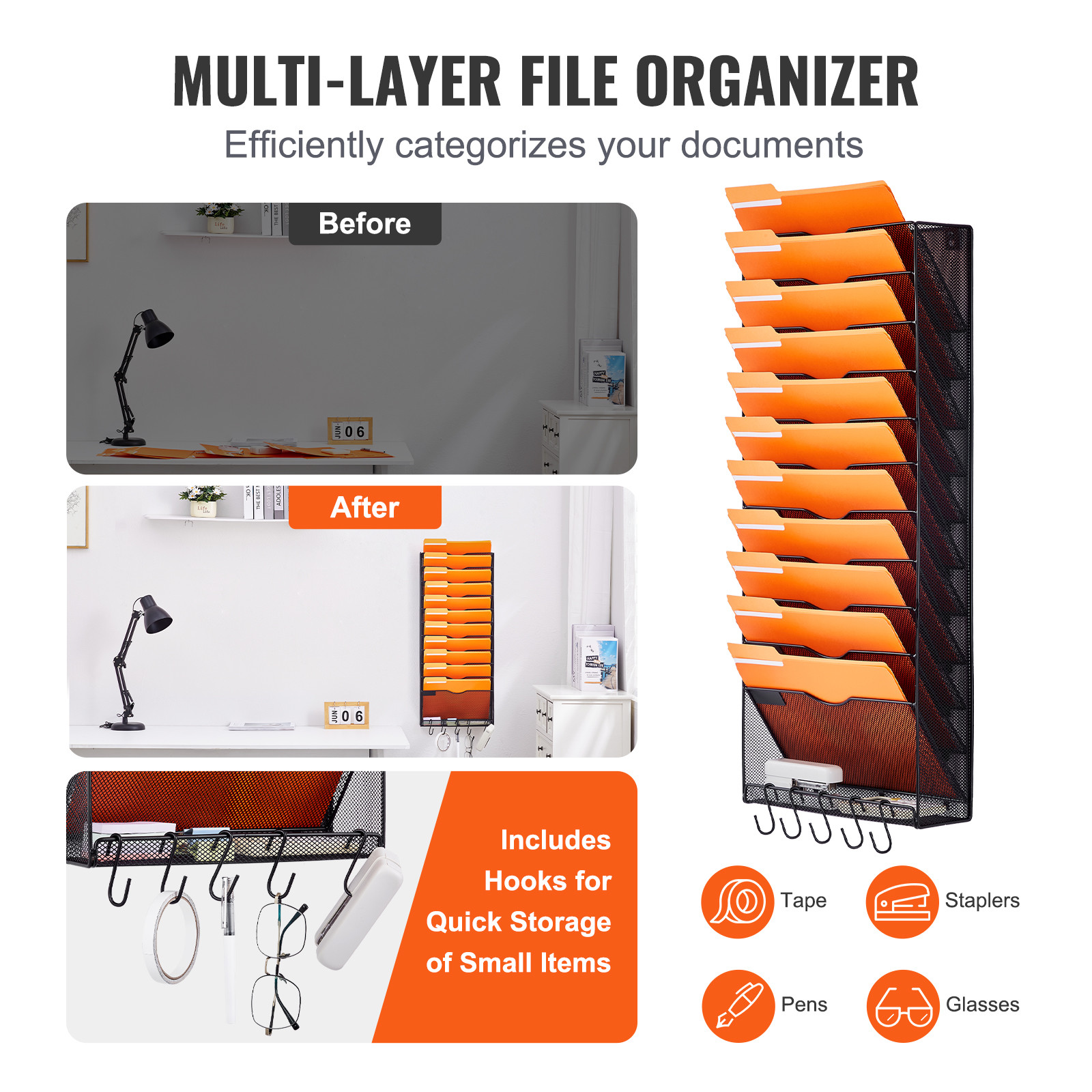 File Wall Rack Mesh Wall File Holder 1-Piece 12 Pockets for Office/School