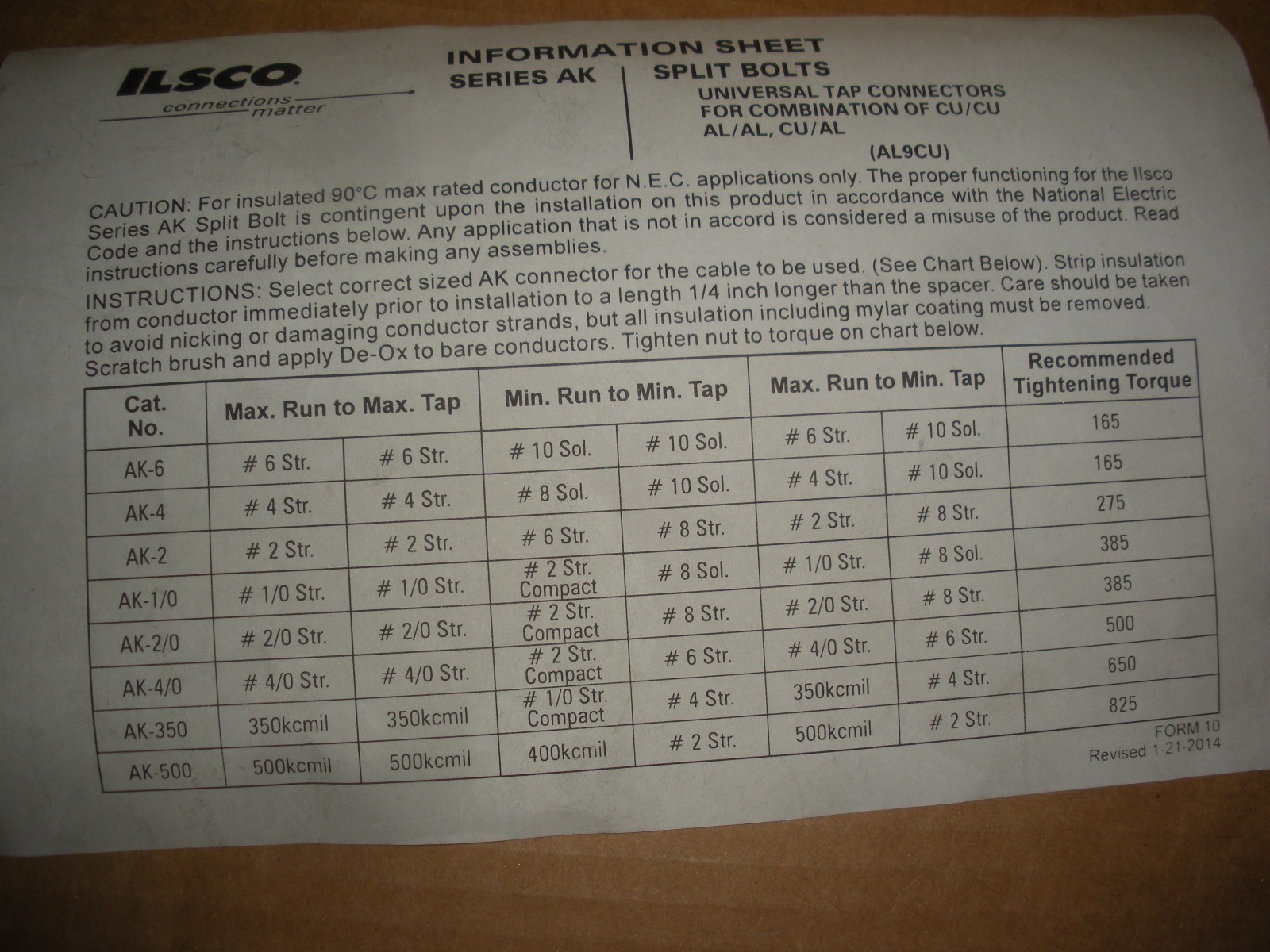 Ilsco AK4 aluminum split bolt connector 4/4 lot of 10pcs CU/AL 8 lots available