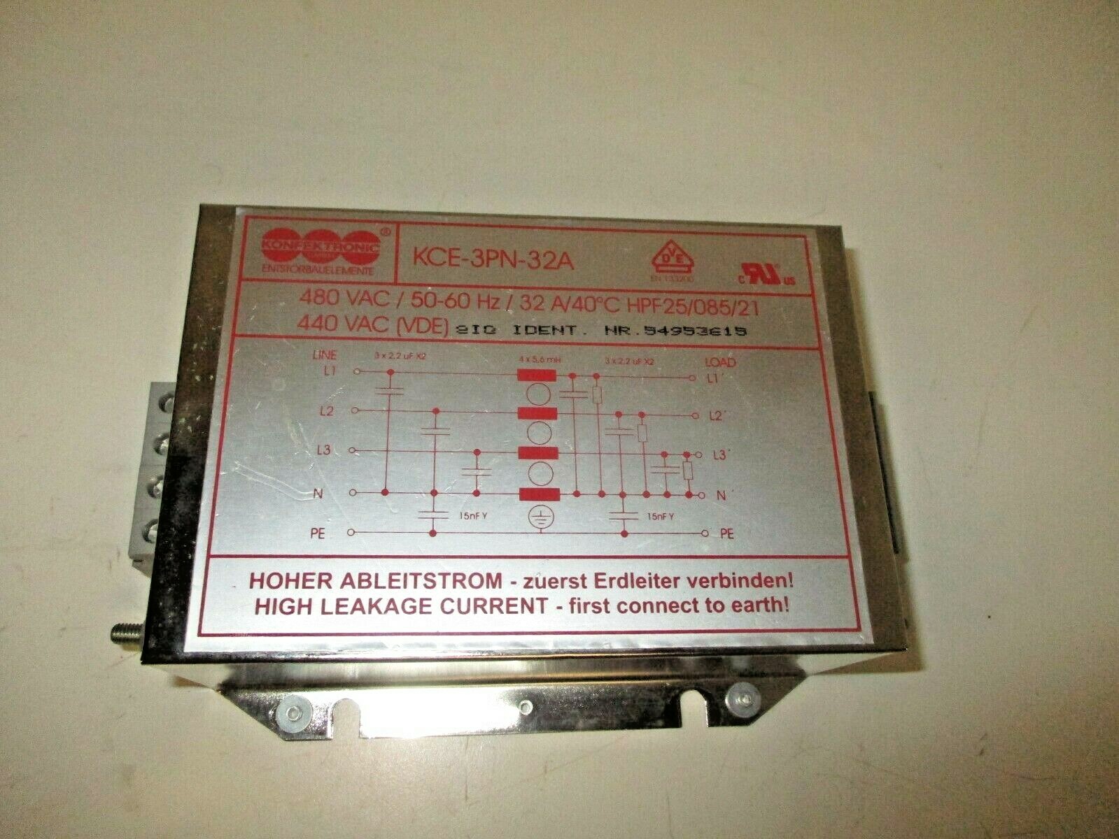 Konfektronic KCE-3PN-32A Passive Filter Unit 480 VAC/50-60 Hz 32A