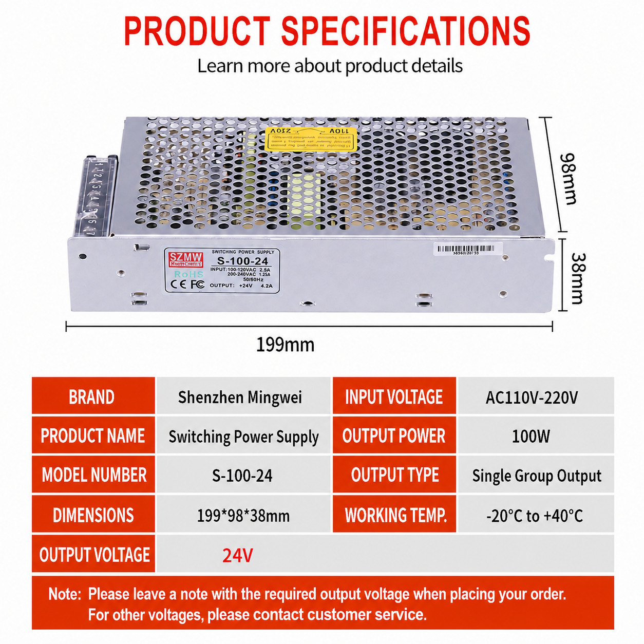 S-100F-24 Switching Power Supply 24V 4.5A 100W AC/DC