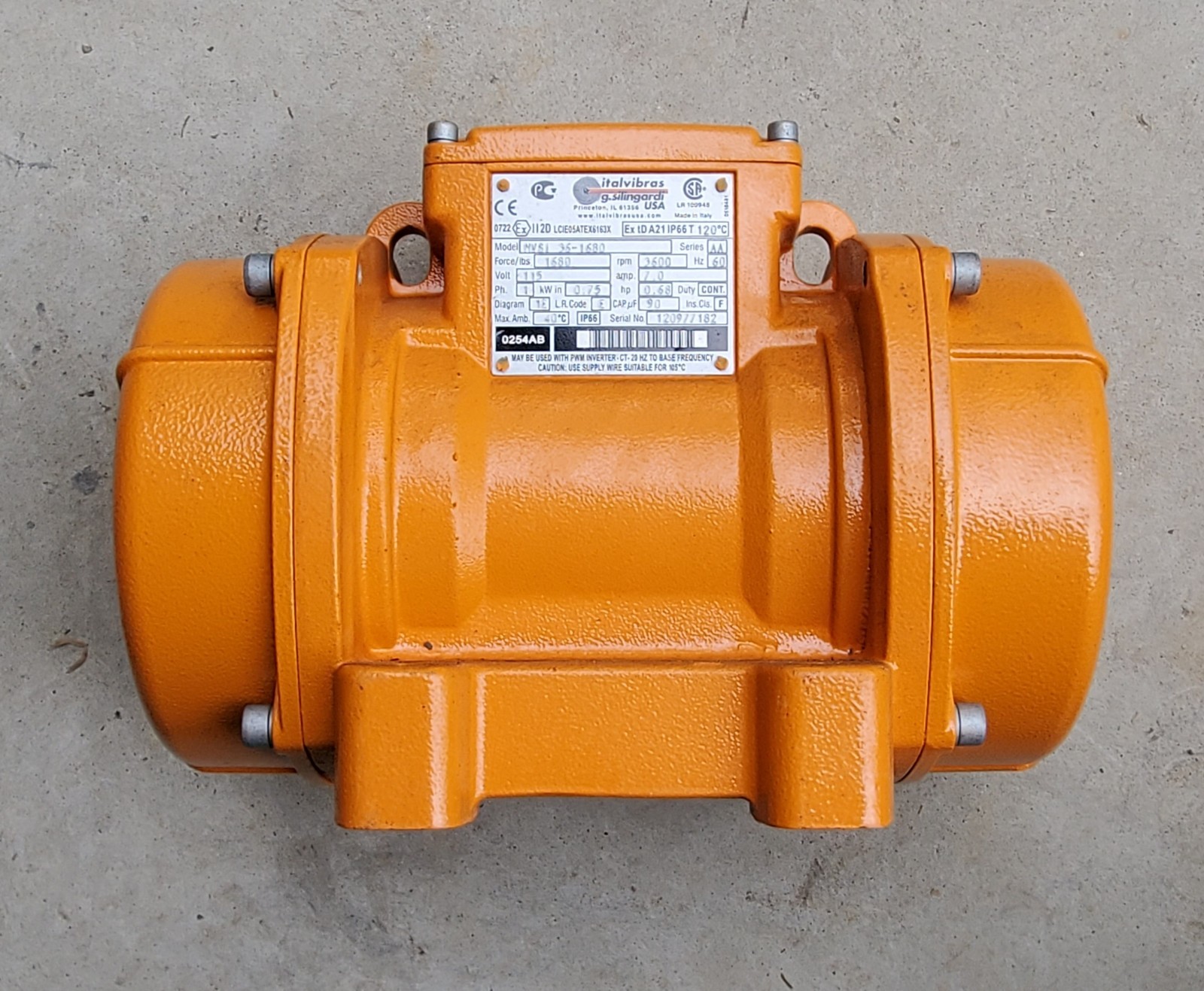 ITALVIBRAS MVSI 36-1680 Single Phase 115VAC Vibrator 1659 lbs 3600 RPM – NEW