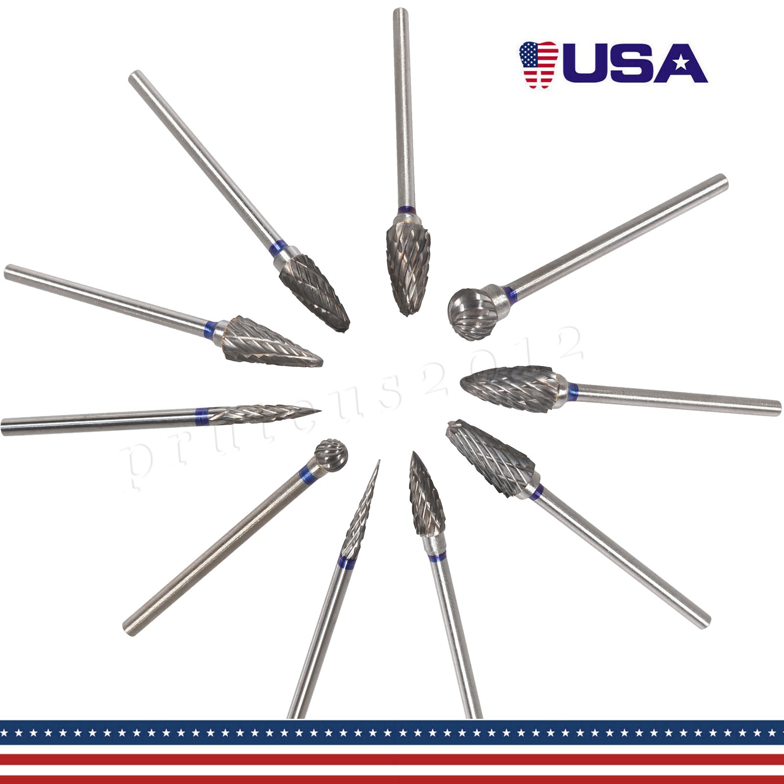 10 Pcs Tungsten Carbide HP Dental Acrylic Bur Drill Coarse Cutter 2.35mm Shank