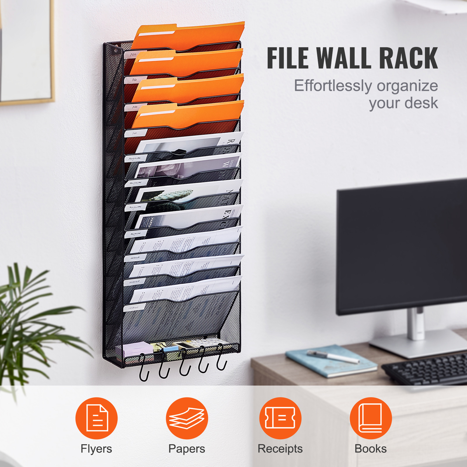 File Wall Rack Mesh Wall File Holder 1-Piece 12 Pockets for Office/School