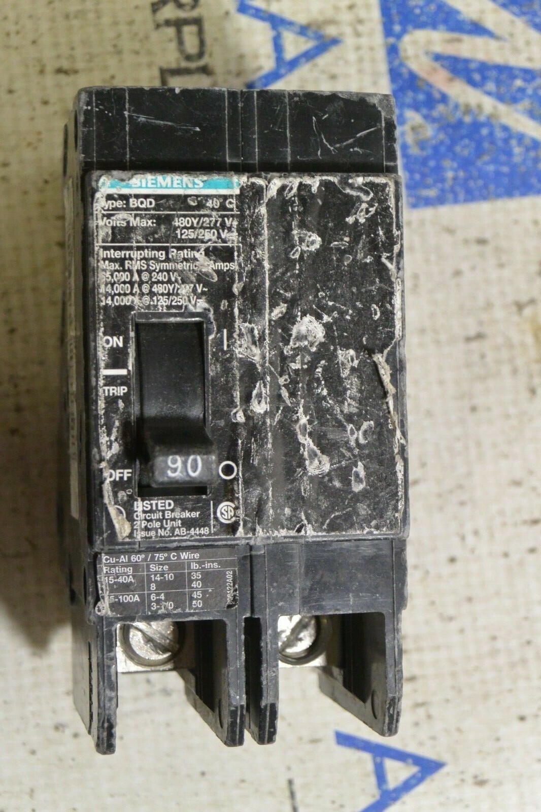 BQD290 Siemens ITE 2 pole 90 amp 480Y/277V Bolt on Circuit Breaker- TESTED